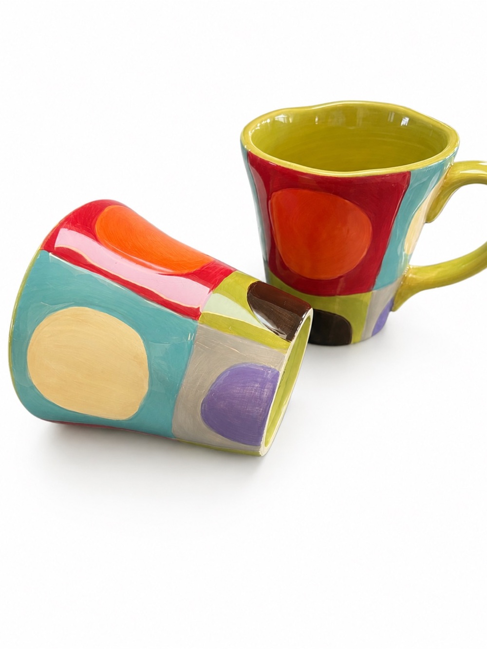 Pier 1 Colorblock Ceramic Mugs in Red, Turquoise, Yellow & Purple